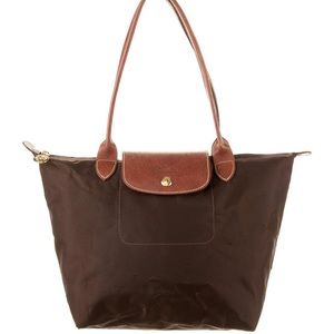 Longchamp Le Pliage Tote bag-Dark Brown with gold accents